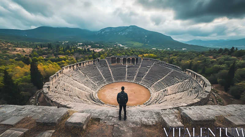 AI ART Man Contemplates Ancient Amphitheater