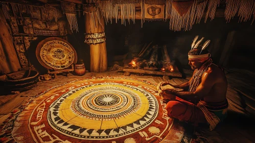 Man in Traditional Attire Crafting