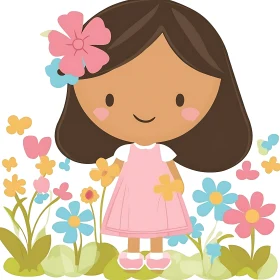 Illustration of a Girl in a Flower Garden