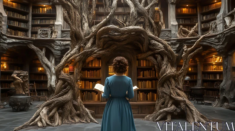 Reader in the Tree Library AI Image