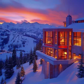 Warm Lights of a Modern Glass Mountain House