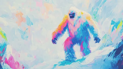 Whimsical Yeti Art in Winter Landscape