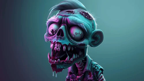 3D Cartoon Zombie in Punk Attire Ready to Attack