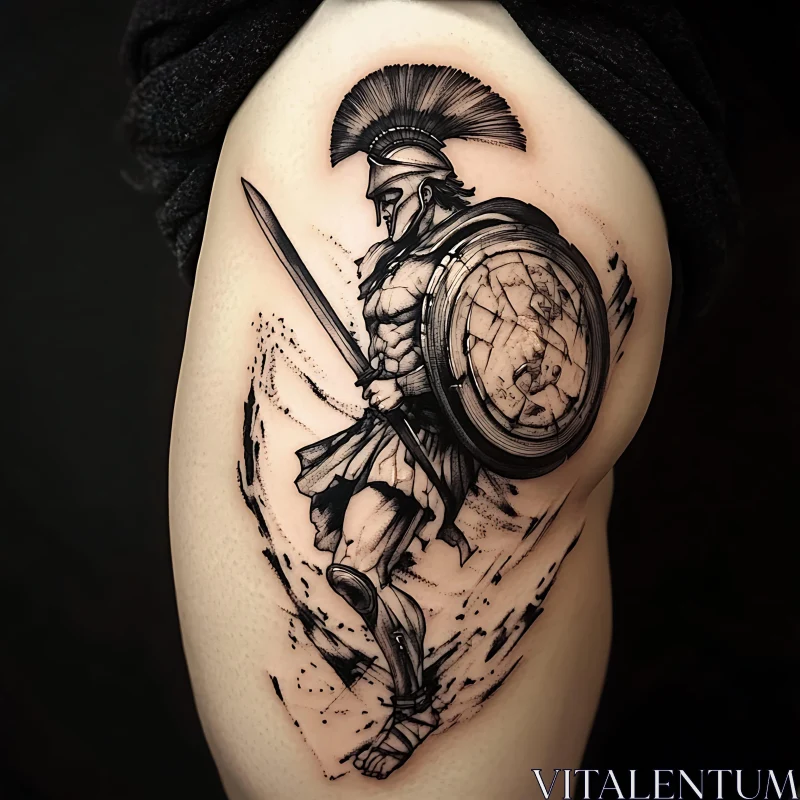 AI ART Black Ink Spartan Tattoo Design