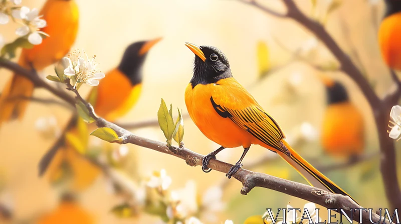 Vivid Oriole Bird Spring Portrait AI Image