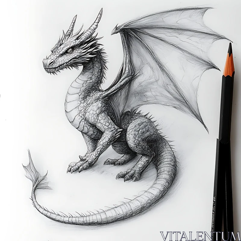 Monochrome Dragon Sketch Art AI Image