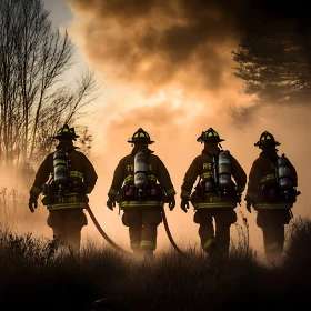 Heroic Firefighters in Action at Sunset