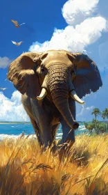 Elephant on Coastal Grassland