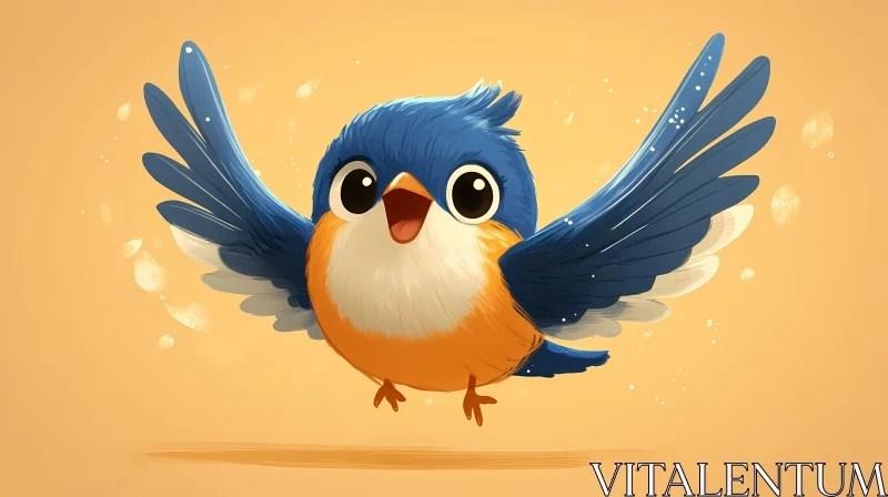 Joyful Blue and Orange Bird Drawing AI Image