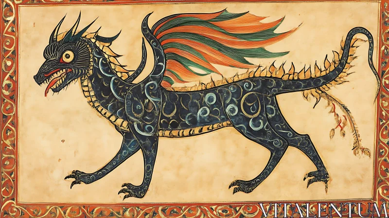 AI ART Ornate Dragon Illustration from Ancient Manuscript