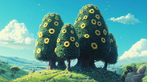 Whimsical Sunflower Tree Landscape