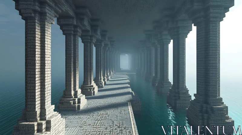 Water Corridor with Stone Pillars AI Image