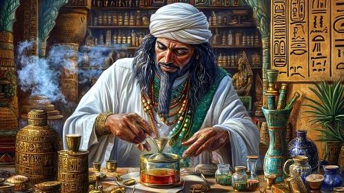 Vintage Egyptian Alchemist at Work