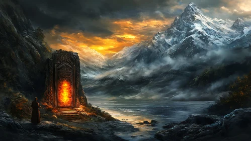 Orange Portal in Mountainous Landscape