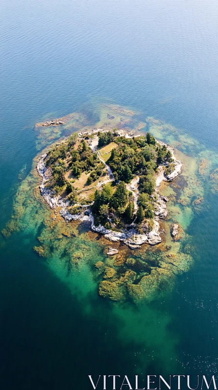 Scenic Aerial Island with Rocky Shores and Vegetation AI Image