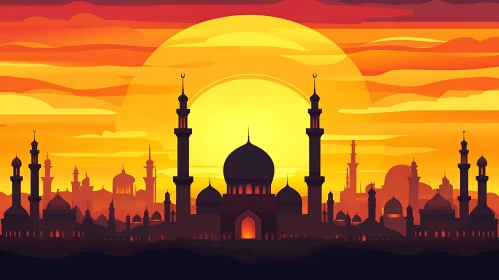 Mosque Silhouette at Sunset