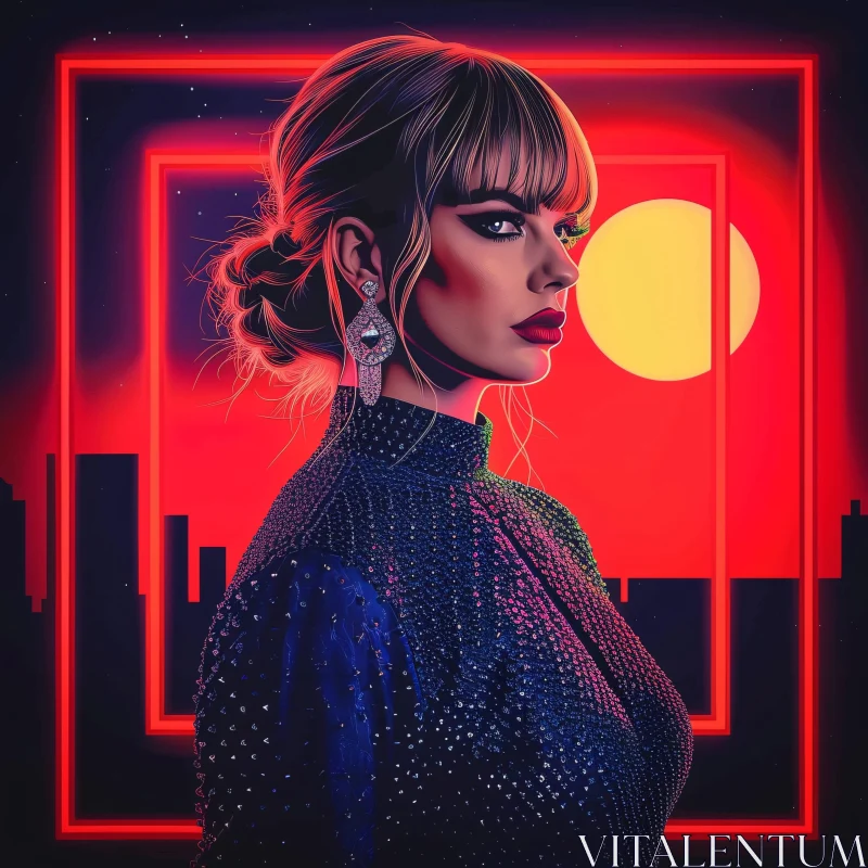 AI ART Digital Art of Taylor Swift Against Neon Background