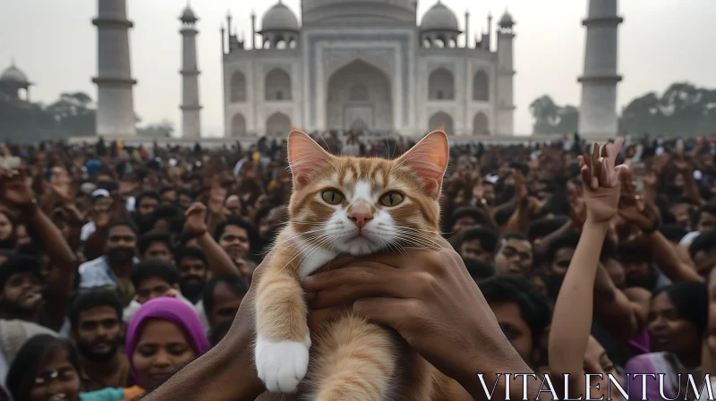 Cat's Eye View: Taj Mahal Crowd AI Image