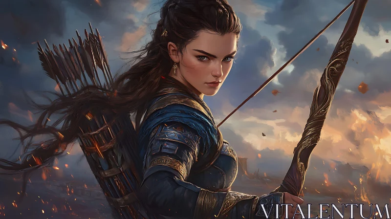 Strong Woman Warrior with Bow and Arrow AI Image