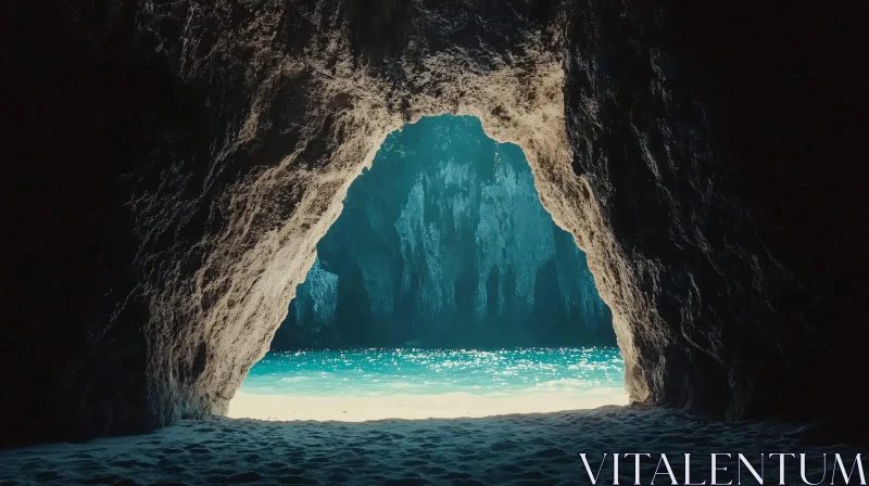 AI ART Enigmatic Cave Entrance Overlooking Sunlit Beach