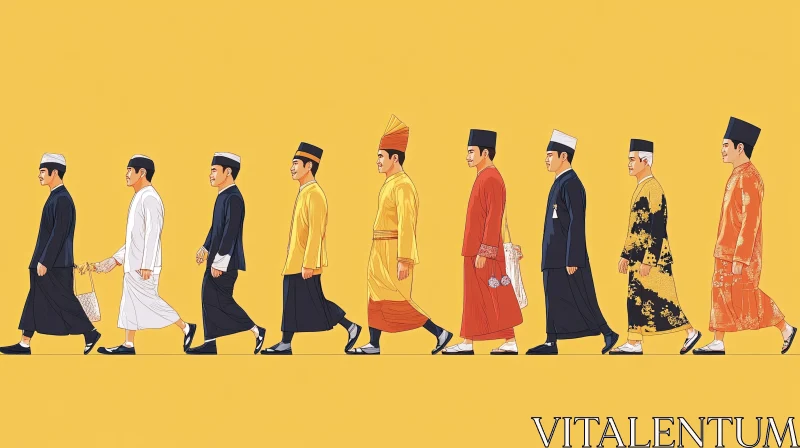 AI ART Line of Men in Cultural Dress