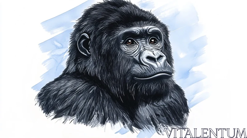 Gorilla Artwork in Soft Blue AI Image