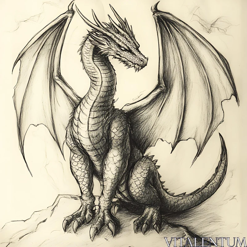 AI ART Dragon Sketch with Wings Spread