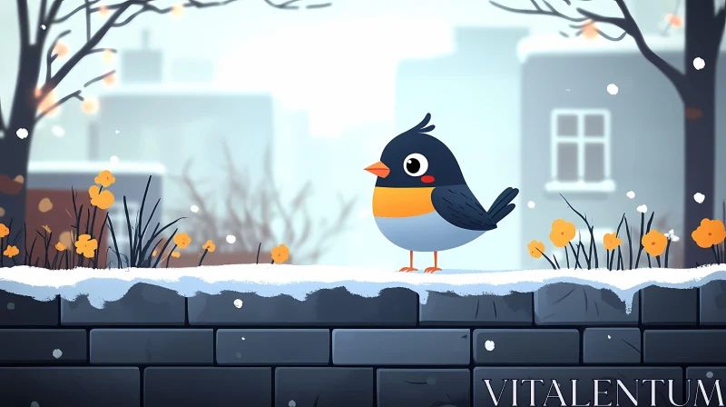 Whimsical Winter Bird Illustration AI Image