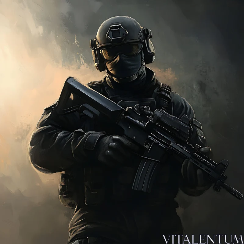 AI ART Black Tactical Soldier