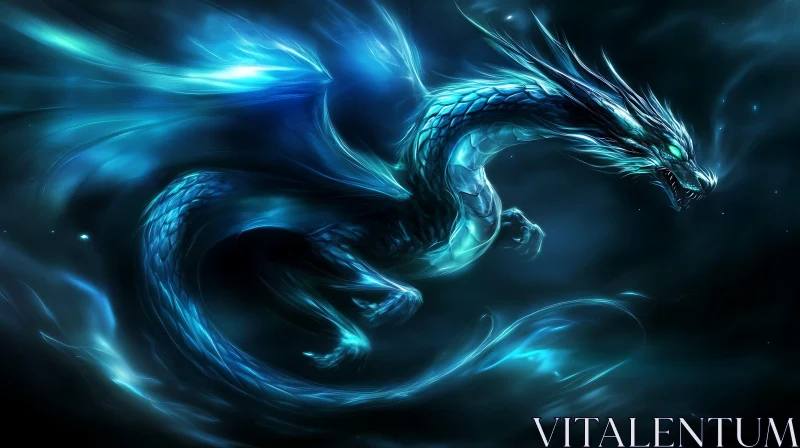 AI ART Mystical Azure Dragon in the Night