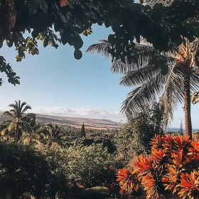 Serene Tropical View with Colorful Blossoms