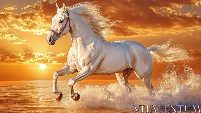 Horse Galloping through Waves AI Image