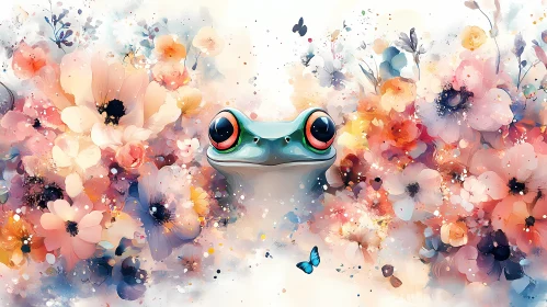 Frog Surrounded by Artistic Flowers