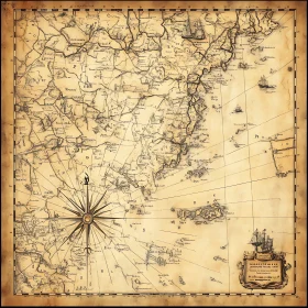 Vintage Sea Chart with Sailing Ships