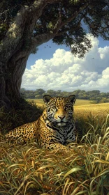 Jaguar Resting Under Tree