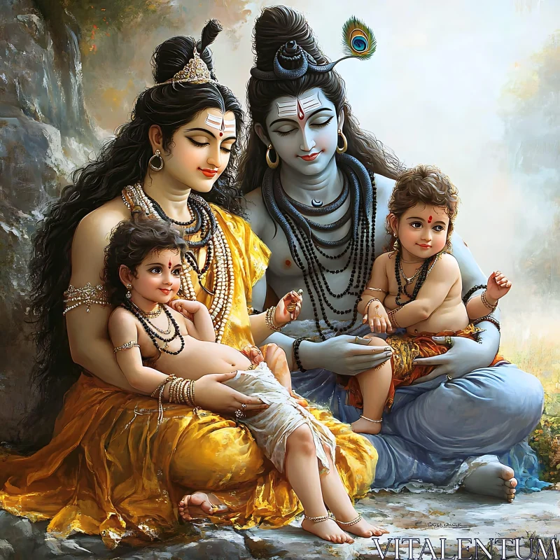 Hindu Gods with Children AI Image