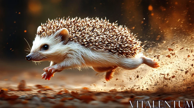 Hedgehog Leaping Over Leaves AI Image