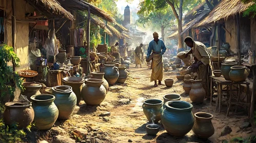 Clay Pots in African Village