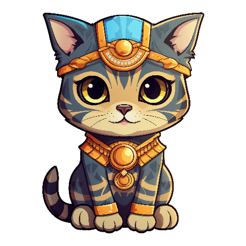 Cartoon Cat in Egyptian Attire - Transparent Background POD Design