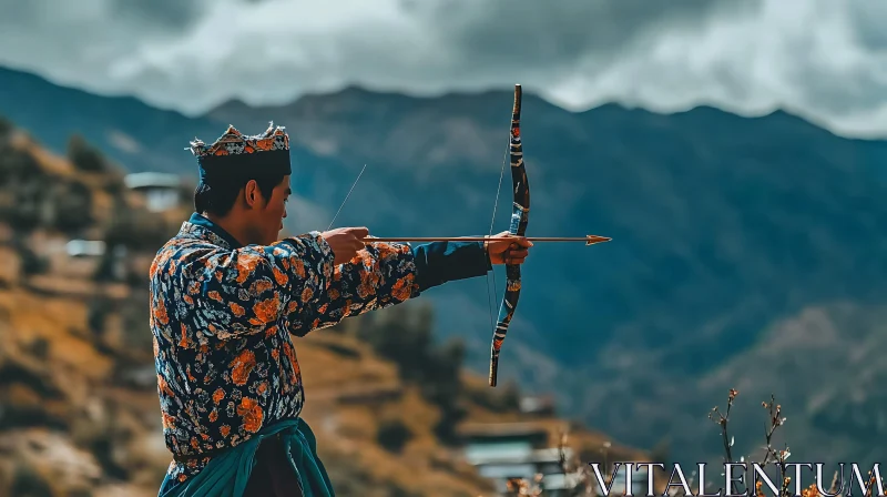 AI ART Traditional Archer Mountain Scene