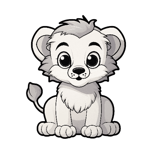 POD Design Charming Cartoon Lion with Fluffy Mane and Big Eyes