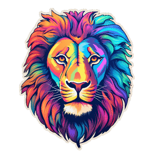 POD Design Colorful Lion Illustration with Rainbow Mane for Creative Use