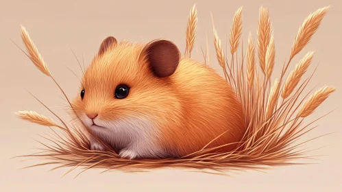 Adorable Hamster in Wheat Field