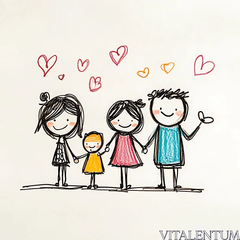 AI ART Colorful Family Sketch with Love Symbols