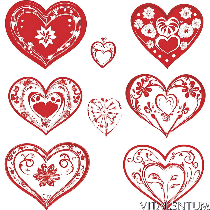 Red Hearts with Floral Designs AI Image