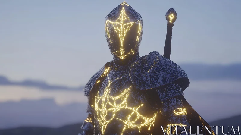 AI ART Illuminated Knight in Twilight