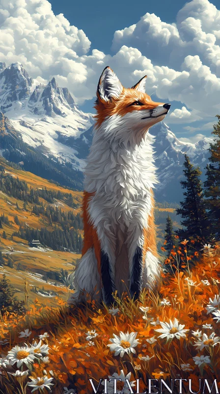 Mountain Fox in Blooming Landscape AI Image