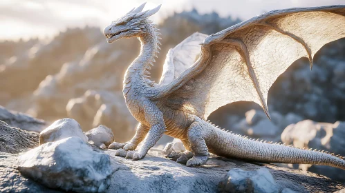 Dragon on Rocks, Wings Spread