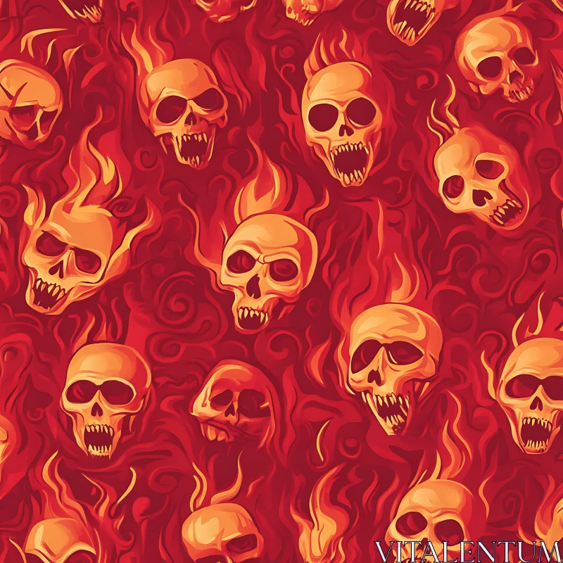 Hellish Flaming Skulls Artwork AI Image