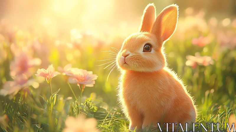 Charming Rabbit Among Flowers AI Image